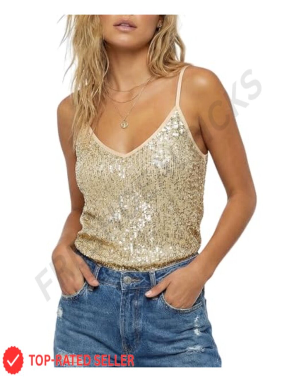 Sparkly Sequin Tank Top V-Neck Adjustable Straps Party Cami